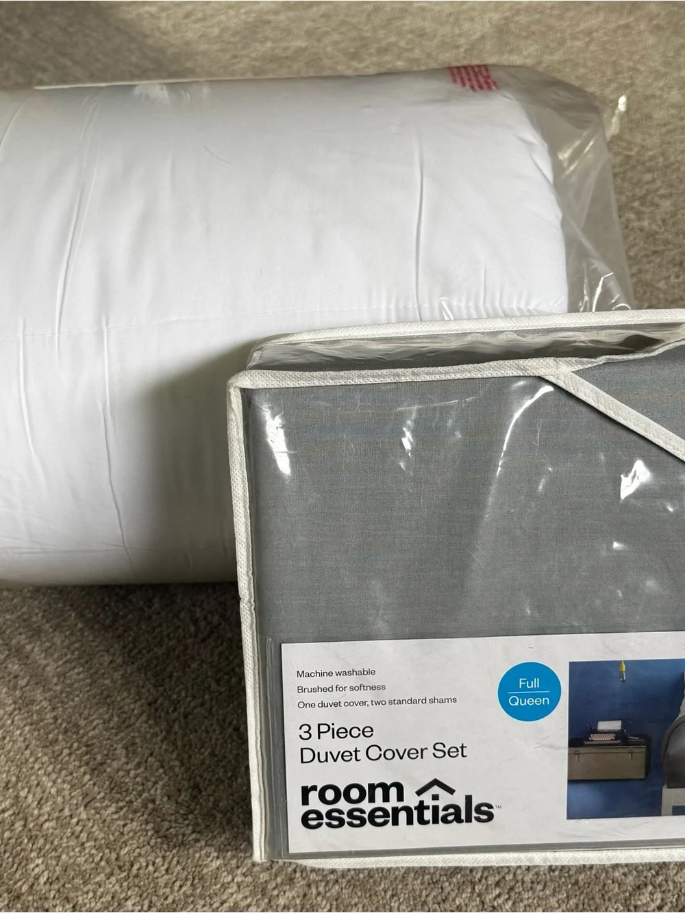 Room Essentials Full/Queen Solid Gray Duvet Cover Set AND Duvet